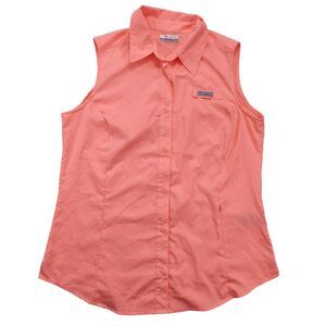 Columbia Tamiami Sleeveless Button Up Shirt Womens Large Pink Omni Shade PFG